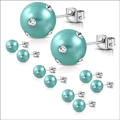 Rvs sieraden-Oorbellen -Stalen pareloorbellen met zirkonia -aqua blauw