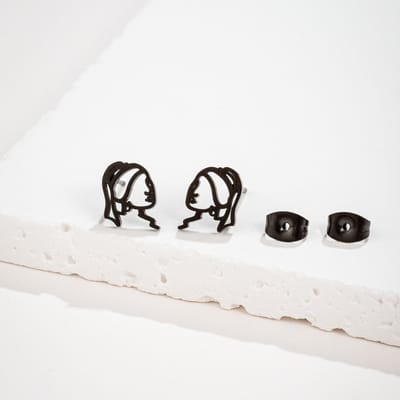Gading® dames meisje RVS oorknoppen- Het meisje met de parel-12mm-8mm-zwart
