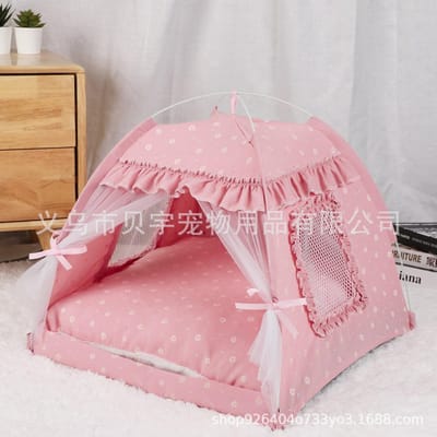 Zomer Huisdier Semi-gesloten Tent Ademende Kattenkennel Kennel Buiten Blauw Bloemen Tent Opvouwbaar S: 35 * 35CM gray