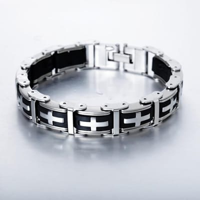 Mode Zwarte Siliconen Kruis Heren Armbanden Voor Gezonde Magnetische Heren Armband Bangles Polsband Roestvrij Staal Heren Sieraden black