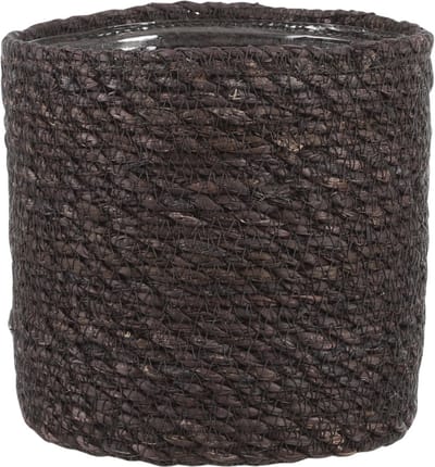 Mica Decorations Plantenmand - grijs - rotan - 16 x 16 cm - Met plastic binnenkant
