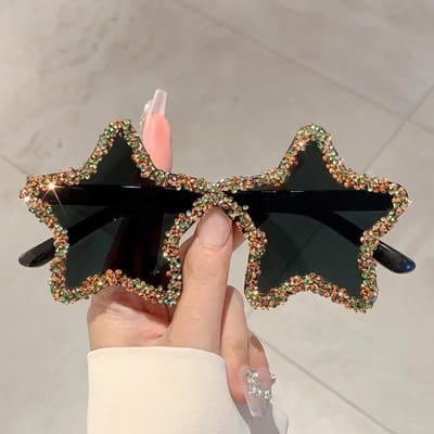 Y2k Klassieke Designer Stijl Stijl Vijfpuntige Ster Diamant Zonnebril Bril Dames Voor Mannen Luxe Zon Zonnebrillen Punk Populair Randloos Zonnebrillen