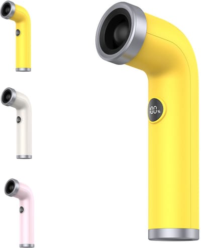 Handventilator Bladloos - Uniek Gebogen Design - Mini Ventilator - Turbo Hogesnelheid met 100 Standen & LED Display - USB-C Oplaadbaar 3000mAh - Stil & Draagbaar - Kindvriendelijk - Geel
