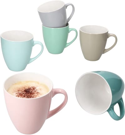 6-delige set MAI Jumbobeekers in 6 pastelkleuren van keramiek - 24302359