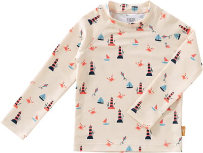 Fresk Zwemshirt 110 - Sneldrogende Zwemkleding voor Kinderen - UPF 50 - Zwemshirt voor Jongens - Zwempak met Lange Mouwen - Creme - Lighthouse
