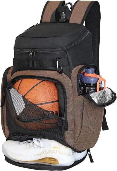 Rugzak - Basketbalrugzak - Met Balhouder, Geventileerd Schoenvak en Geïsoleerde Zakken - Voor Mannen en Jongeren - Trainingsrugzak voor Basketbal - Bruin