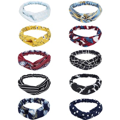 Dames Stretch Haarband Voorkomt Uitglijden Zweetabsorberend Retro Bedrukt Gedraaid Geknoopt Haarband voor black