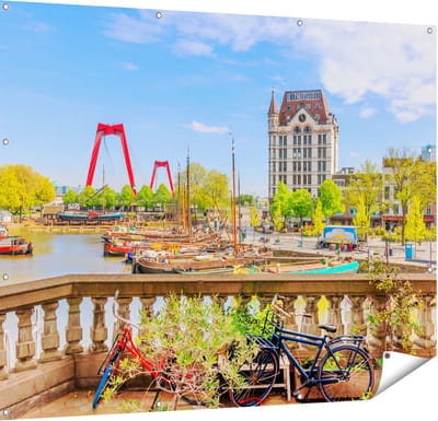 Gards Tuinposter Kleurrijke Oude Haven in Rotterdam - 150x120 cm - Tuindoek - Tuindecoratie - Wanddecoratie buiten - Tuinschilderij