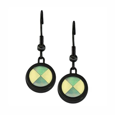 Quiges RVS Schroefsysteem Oorhangers Oorbellen Zwart met Verwisselbare Blokjes Schelp Mini Munt Set - ECOS242