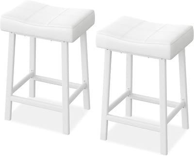 Moderne zadelbarkrukken set van 2 stuks – 61 cm aanrechthoogte, zonder rugleuning, bekleed met kunstleer, metalen potten en voetsteun, eenvoudig te monteren voor keukeneiland en eetaanrecht