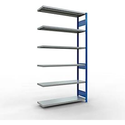 Schulte Lagertechnik boutloos rekkensysteem MULTIplus 250, aanschuifbaar, lengte bout, 2500x1300x400 mm, 6 legborden, gentiaanblauw/verzinkt