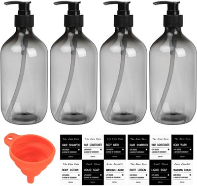 SnelShoppen - 4Pcs 500ml Zeepdispenser met Pomp - Lege Vulbare Pompbottles voor Keuken en Badkamer - Transparant Zwart - Ideaal voor Vloeibare Hand- e
