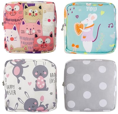 Dailygoods- Opbergtassen 4 stuks - Tampontas/menstruatietas - Portemonnee - Organizer - Sanitaire opbergtas - Katoen - Veelkleurig - Opbergzak