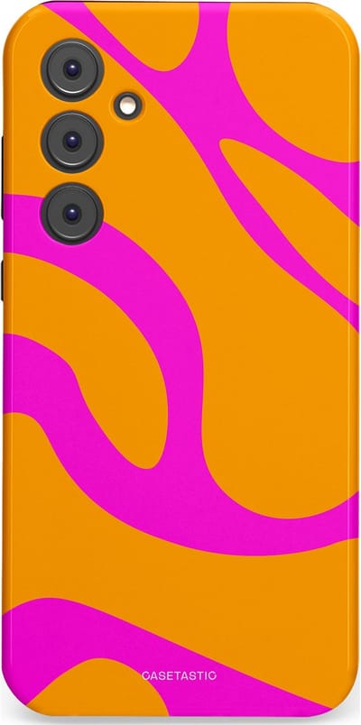 Casetastic Hoesje Geschikt voor Samsung A35 - Stijlvolle Beschermende Duo-layer Case - Zonnige Zebra Roze-Oranje