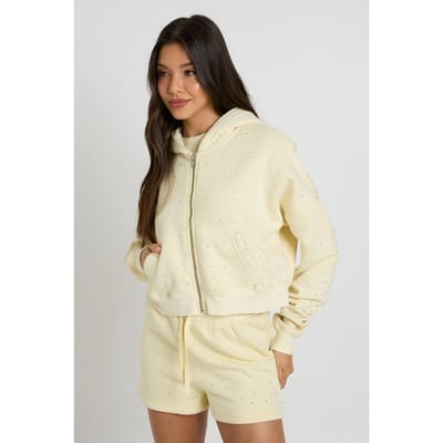 boohoo Dames Gewassen Sweat Short Met Studs | Citroen | Maat: Small