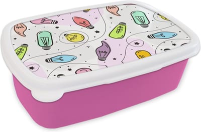 Broodtrommel Roze - Lunchbox - Brooddoos - Pastel - Regenboog - Lamp - Patronen - 18x12x6 cm - Kinderen - Meisje