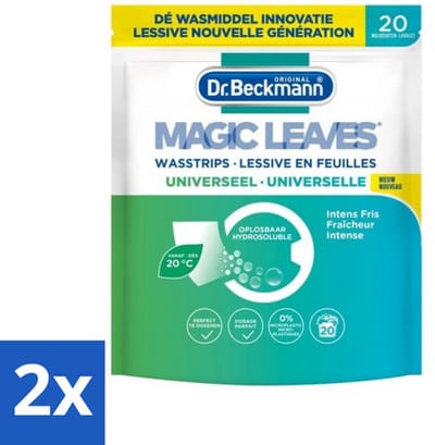 Dr. Beckmann - Magic Leaves Universeel - Wasstrips - Witte en Gekleurde Was - 20 Wasbeurten - Voordeelverpakking - 2 stuks