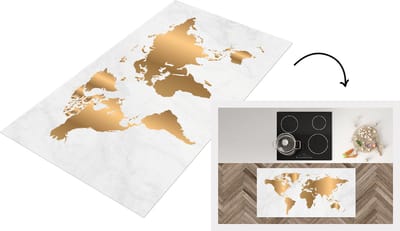Keukenloper - Loper keuken - Wereldkaart - Goud - Marmer - 120x60 cm - Keukenloper vinyl