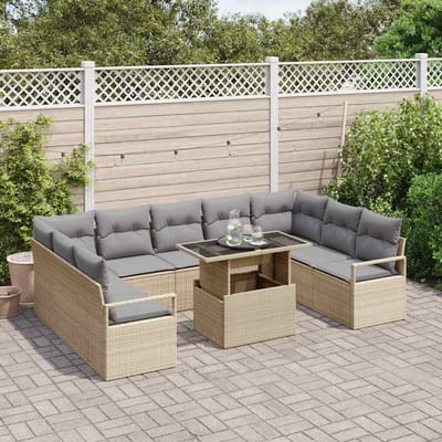 vidaXL - Tuinbank - Set - 10 - st - 9-Aantal - zitplaatsen - Beige - en - Lichtgrijs