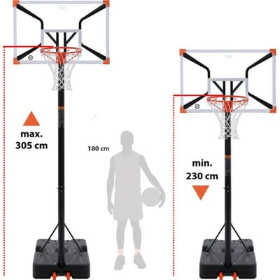 AXI Basketbalpaal Elite Verstelbaar 230 – 305 cm – Basketbalstandaard met stevige basis – Incl. wieltjes – 6 standen