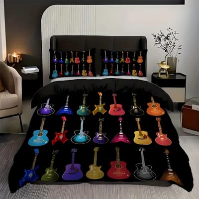 Levendig Meerkleurig Gitaar Instrumenten 3D Geprint Dekbedovertrek Hometextiel Dekbedovertrek set(1 Dekbedovertrek+1/2 Kussenslopen) EU single(135x200cm) gray
