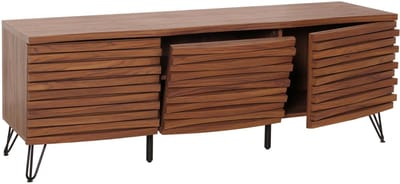 TV-rek MCW-M49, lowboard TV-meubel, opbergvakken in 3D-design, MDF metaal 52x142x44cm ~ walnoot look
