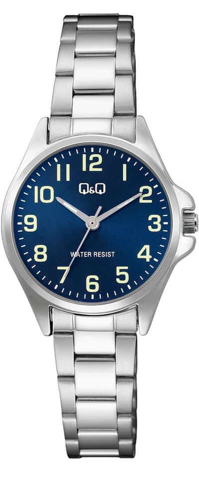 Q&Q C37A-001PY - Horloge - Polshorloge - Analoog - Dames - Vrouwen - Stalen band - Rond - Metaal - Cijfers - Zilverkleurig - DonkerBlauw - LichtGroen