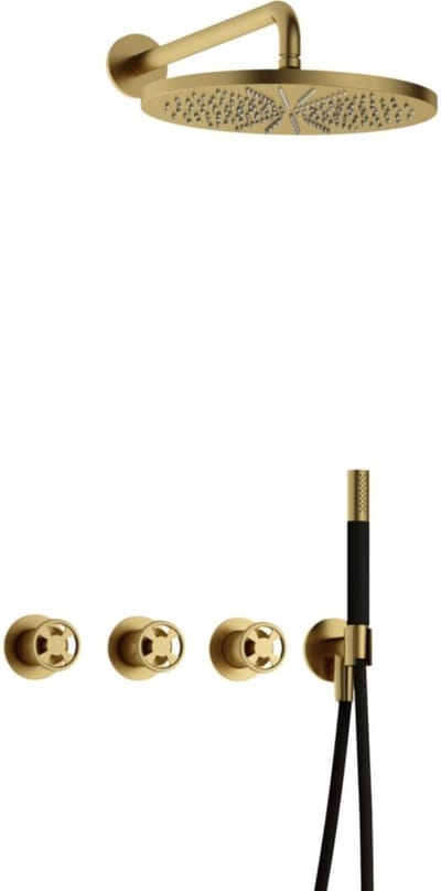 Hotbath Cobber - CW7067 - Inbouw Regendoucheset - Geborsteld Messing PVD - 2 Stopkranen - Thermostatisch - Wandarm 40 cm - Hoofddouche 300 mm - Ronde Handdouche - met M106 - Waterbesparend