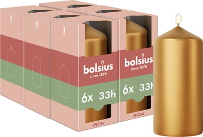 Bolsius - Gladde Stompkaars - 6 stuks - Metallic Goud - 12 cm - 33 Branduren