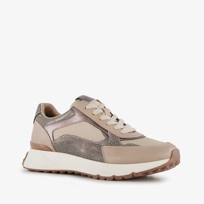 Blue Box dames sneakers met panterprint details taupe - Bruin - Uitneembare zool - Maat 36