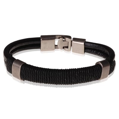 LGT Jewels heren armband Leer Touw Zwart- 20.5cm