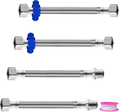 Set van 4 Flexibele RVS Panserslangen 3/8 x 1/2 inch voor Kraan en Toilet