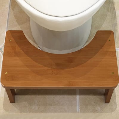 Toiletkruk Hout - Badkamer Tretje - Ergonomisch Zitten - Antislip Voetsteun - 17 cm Hoog - Thee Bruin