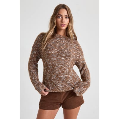 boohoo Dames Getexturede gebreide oversized trui | Brown | Maat: Small