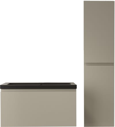 LOMAZOO Badmeubelset Greige 80 cm - Wastafel Zwart - Badkamermeubel set Beige Grijs - Wastafelmeubel - Badkamerkast hoog [SORRENTO]