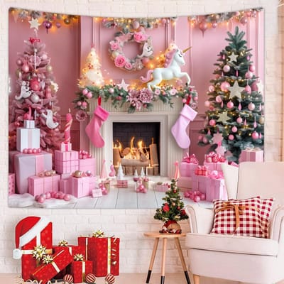 1 stuks Kerstwandkleed, sneeuwachtergrondbanner buiten het kerstboomraam, Kersthaardwandkleed 73x95cm