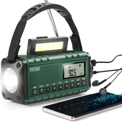 XSY 340 - Noodradio - 10000mAh PowerBank - Zonnepaneel - Leeslamp - Groen