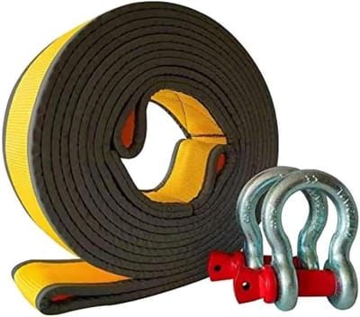 Zware Sleepkabel - Trekband - Voertuig Berging - Militaire Kwaliteit Banden - 15 Ton 6 Meter - Zwart