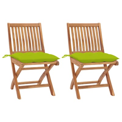 vidaXL - Inklapbare - stoelen - 2 - st - met - heldergroene - kussens