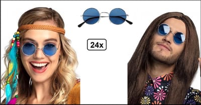 24x Bril 70s flower power blauw - uilebril John lennon bril beatles rond 70s and 80s disco peace flower power happy together