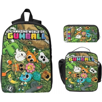De Geweldige Wereld Van Gumball Kinderrugzak Lunchtrommel Etui voor Jongens Meisjes Rugzakken Lichtgewicht Schooltas Boekentas Set black