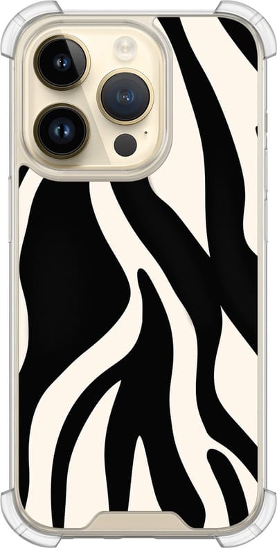 Shockproof hoesje - Geschikt voor iPhone 14 Pro - Zebra - Extra sterke case - TPU/polycarbonaat - Print / Illustratie - Zwart, Transparant