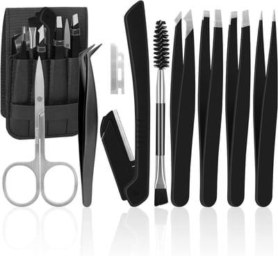 11-delige precisiepincet set met etui voor gezichtshaar, heren en dames - Roestvrijstalen pincetten, schaar, scheerapparaat - Voor ingegroeide ontharing, wimperverlenging & meer
