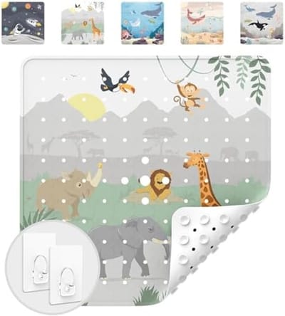 PromoHome Antislip Douchemat voor Kinderen en Volwassenen - 53x53 cm BPA-vrije PVC Douchevloer Mat - Schimmelbestendig met Ophanghaken - Wasbaar in Wasmachine