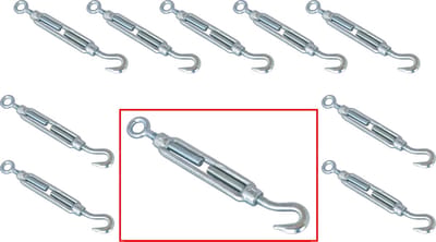 AMIG Draadspanner M8 110mm | Bereik 180 - 260mm | Haak / Oog | Voordeelverpakking 10 stuks | Spanschroef Spanner | Verzinkt Smeedstaal