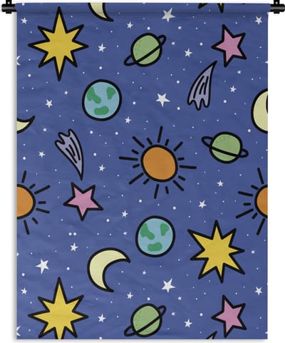Wandkleed - Wanddoek - Planeten - Sterren - Design - 90x120 cm - Wandtapijt
