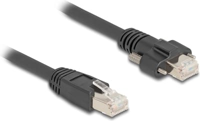 Delock Cable RJ45 plug to RJ45 plug with screw distance 20 mm for GigE Camera Cat.6A S/FTP 1 m black