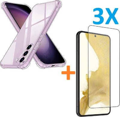 Anti-Shock silicone hoesje met 3 Pack Tempered glas Screen Protector Geschikt voor: Samsung Galaxy S23