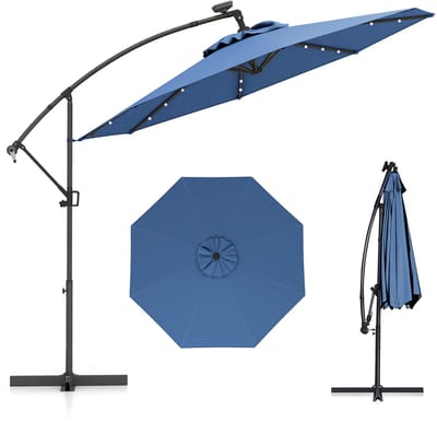 COSTWAY Parasol 300 cm, zweefparasol met 32 ledlampen op zonne-energie en zwengel, hellingshoek verstelbaar, tuinparasol, marktparasol, terrasparasol voor tuin, zwembad, terras