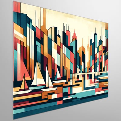 Abstract haven schilderij | Havenhulde: een abstracte oase van kunstzinnige verbeelding en verbinding | Kunst - 60x60 centimeter op Dibond | Foto op Dibond
